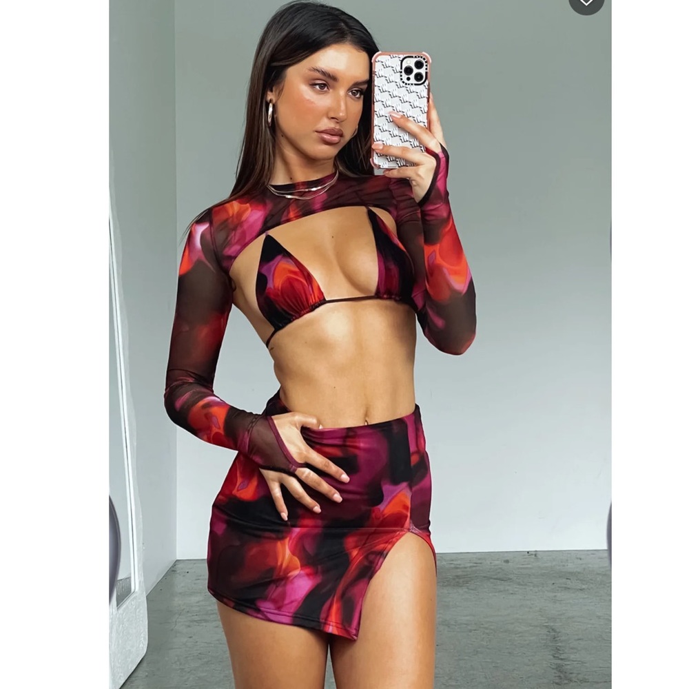 Wildfox Day To Night Mini Skirt Pink Flame Print